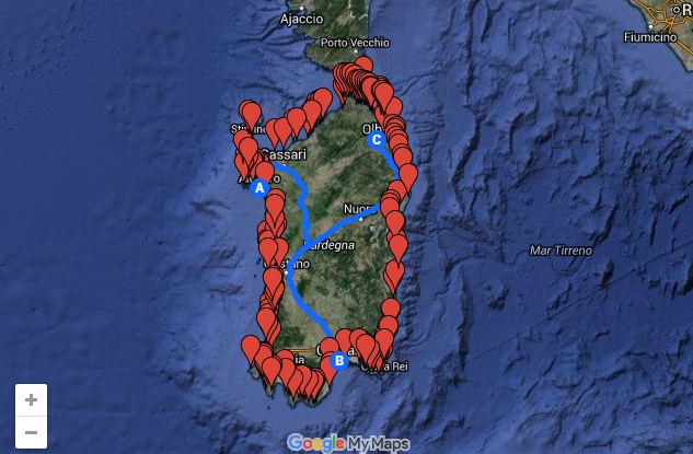 Mapa de TODAS las playas de Cerdeña