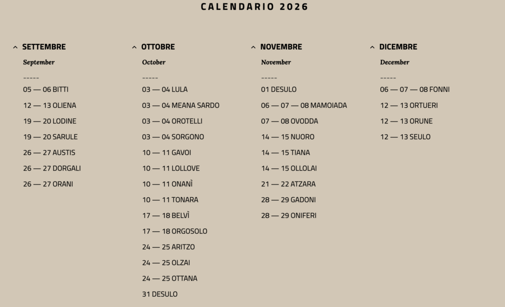 Programme Automne à Barbagia 2026